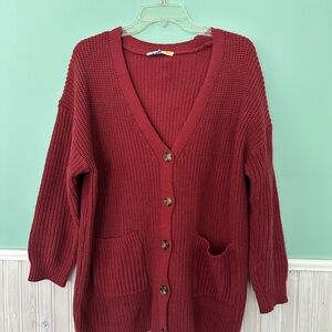 Women's Red Cardigan Sweater